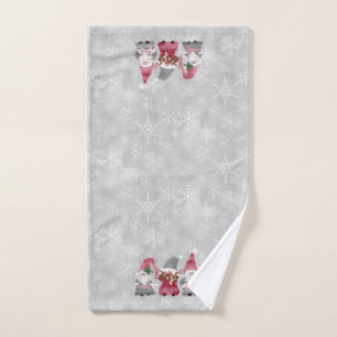 Christmas Gnome Love Joy Peace Typography Grey Hand Towel