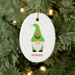 Christmas Gnome NAME Happy Holidays Year Candy Ceramic Ornament