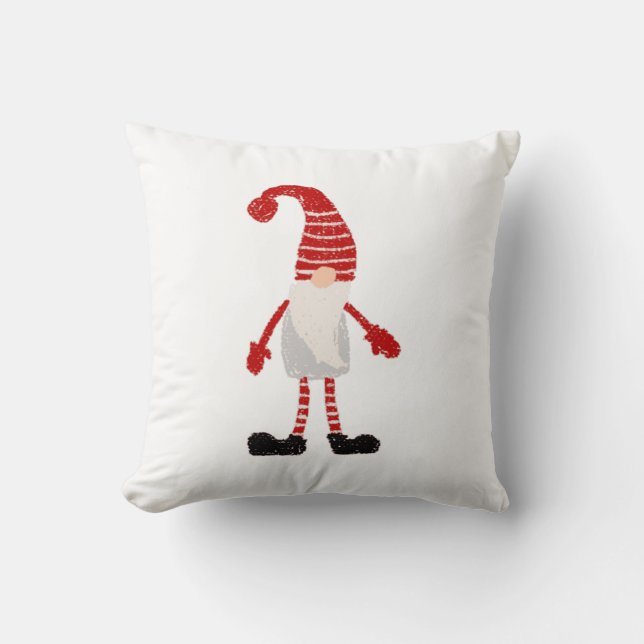 Christmas Gnome Nordic Grey Red White Pattern Cushion (Front)