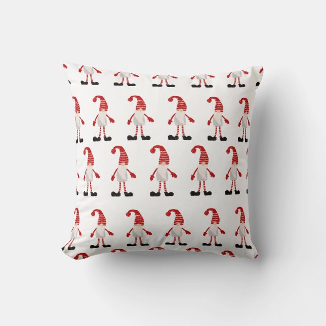 Christmas Gnome Nordic Grey Red White Pattern Cushion (Front)