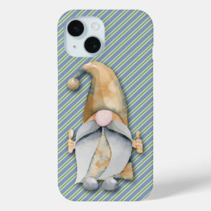 Christmas Gnome on Blue Stripes iPhone 15 Case