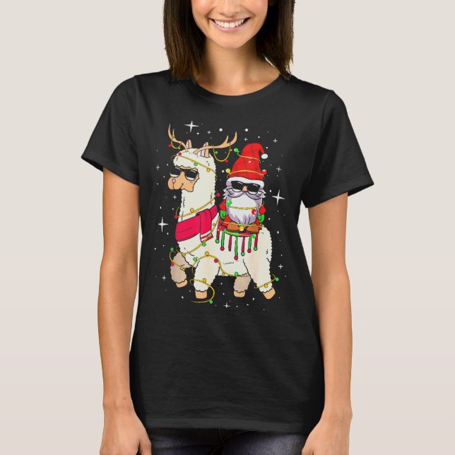 Christmas Gnome On Llama, Cute Alpaca Chanukah Chr T-Shirt (Front)