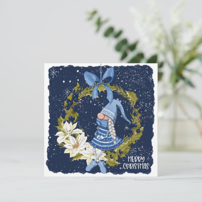 Christmas Gnome on Wreath Christmas Card (Standing Front)