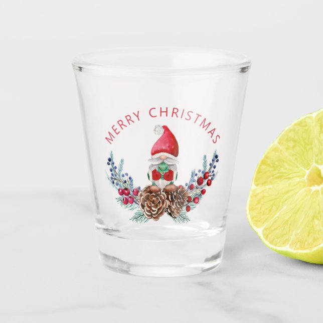 Christmas Gnome on Wreath  Shot Glass (Front)