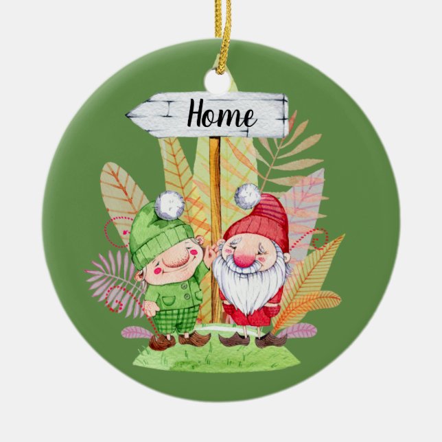 Christmas Gnome Pair Customisable Ceramic Ornament (Front)
