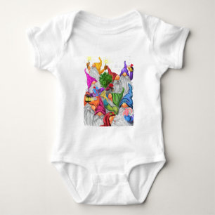 Christmas Gnome Party Cartoon Drawing Baby Bodysuit