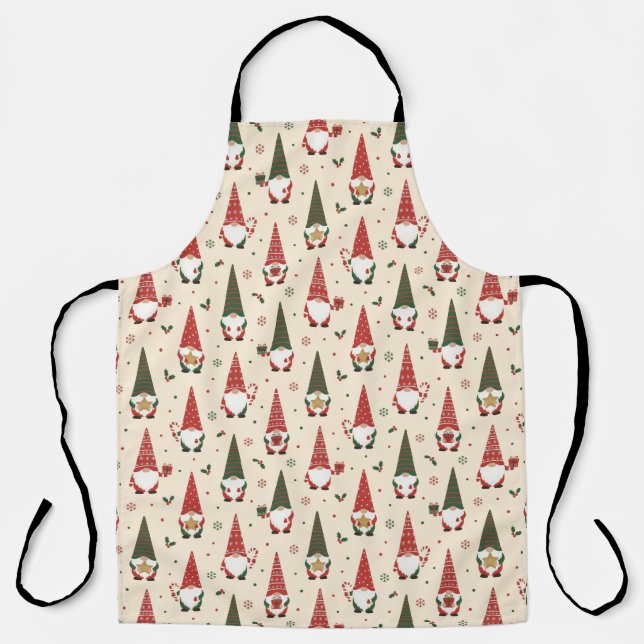 Christmas Gnome Party Pattern Apron (Front)