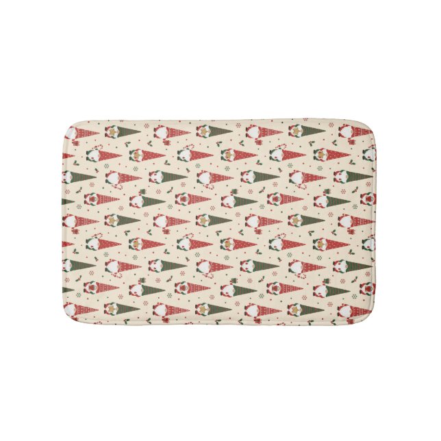 Christmas Gnome Party Pattern Bath Mat (Front)
