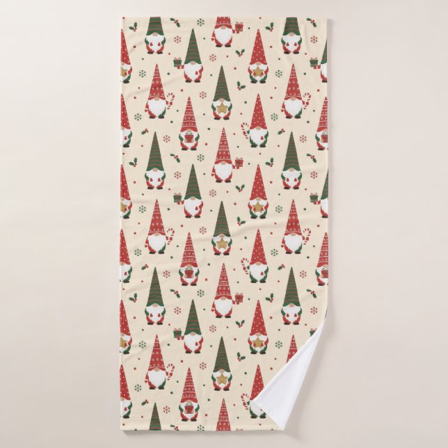 Christmas Gnome Party Pattern Bath Towel (Bath Towel)