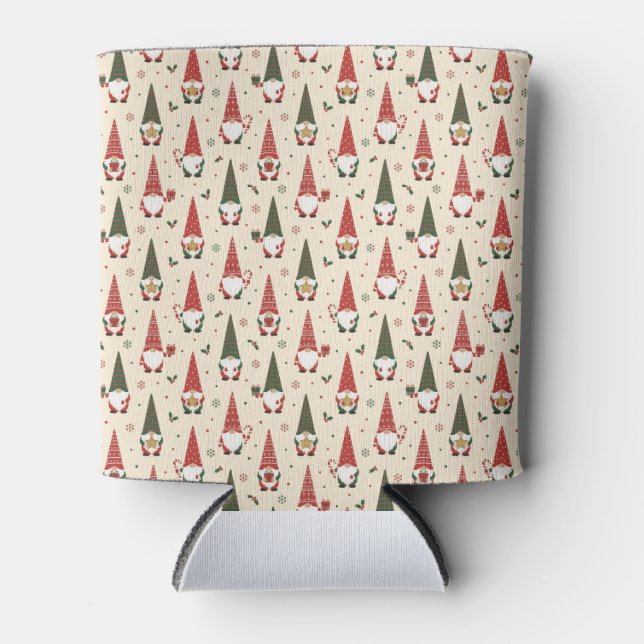Christmas Gnome Party Pattern Can Cooler (Front)