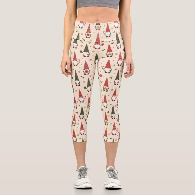 Christmas Gnome Party Pattern Capri Leggings (Front)