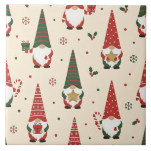Christmas Gnome Party Pattern Ceramic Tile