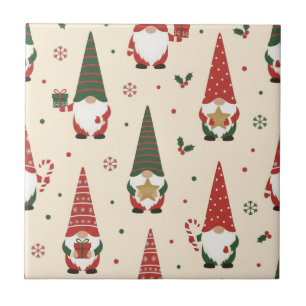 Christmas Gnome Party Pattern Ceramic Tile