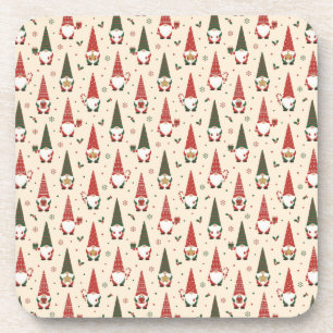 Christmas Gnome Party Pattern Coaster