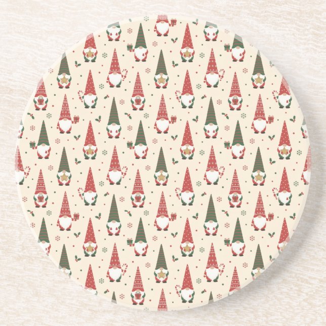 Christmas Gnome Party Pattern Coaster (Front)