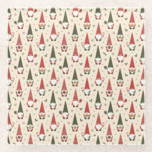 Christmas Gnome Party Pattern Glass Coaster