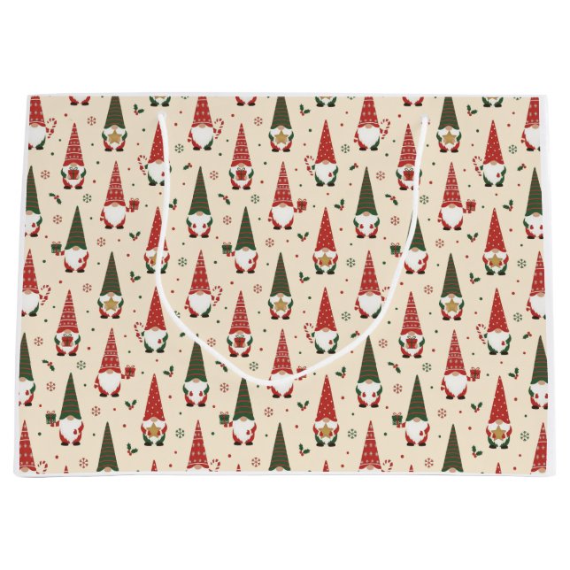 Christmas Gnome Party Pattern Large Gift Bag (Front)
