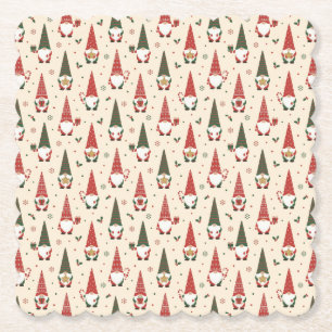Christmas Gnome Party Pattern Paper Coaster