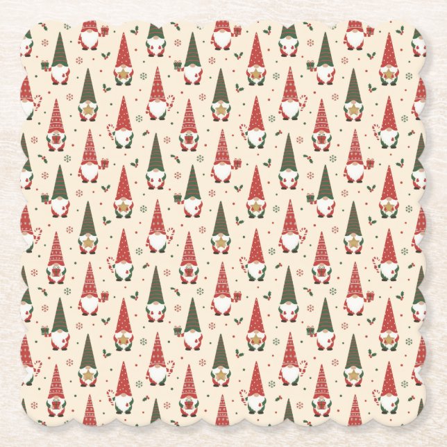 Christmas Gnome Party Pattern Paper Coaster (Front)