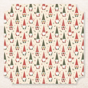 Christmas Gnome Party Pattern Paper Coaster