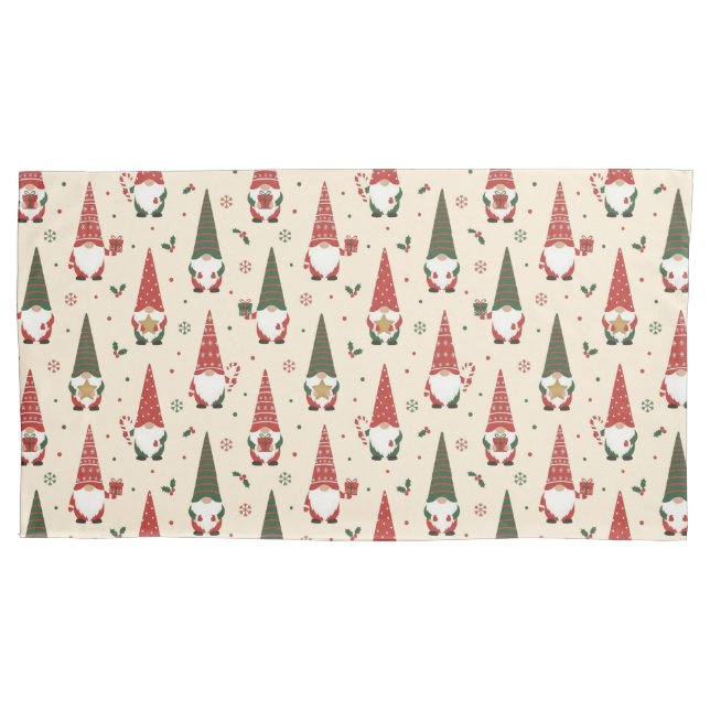 Christmas Gnome Party Pattern Pillowcase (Front-Left)