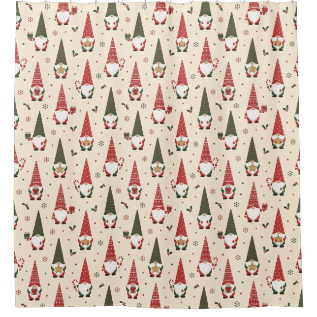 Christmas Gnome Party Pattern Shower Curtain (Front)