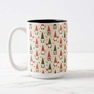 Christmas Gnome Party Pattern Two-Tone Coffee Mug