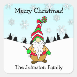 Christmas Gnome Personalised Holiday Square Sticker