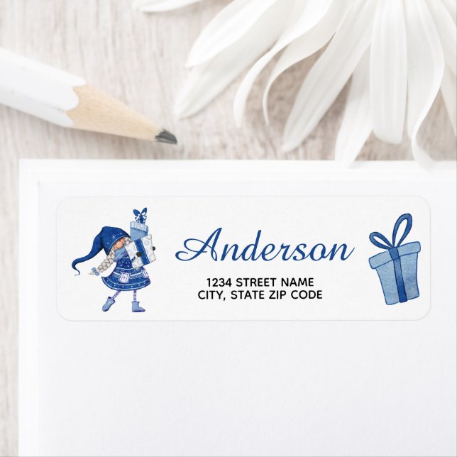 Christmas Gnome Presents Return Address Label (Insitu)