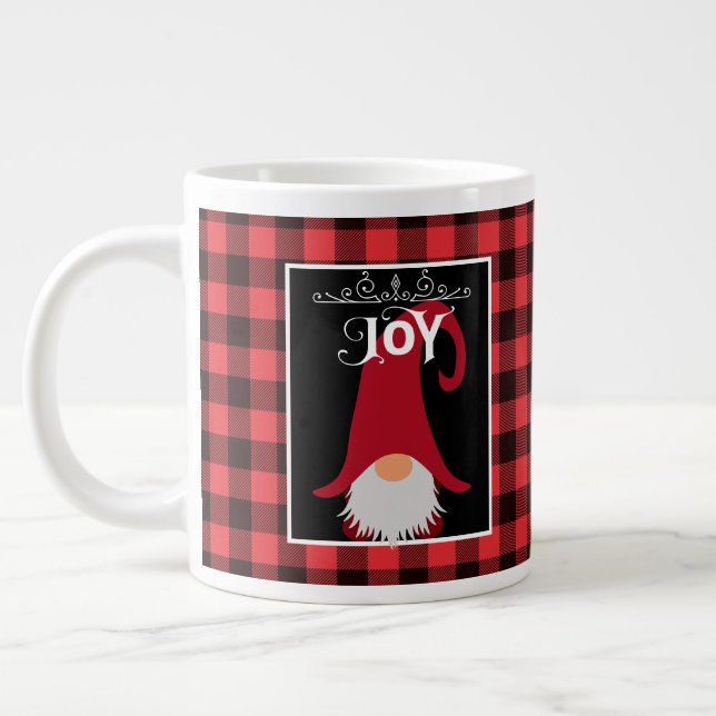 Christmas Gnome Red & Black Buffalo Plaid Custom Large Coffee Mug (Left)