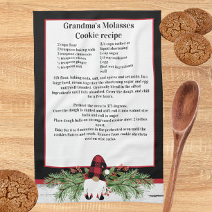 Christmas Gnome Red Black  Plaid Recipe keepsake Tea Towel