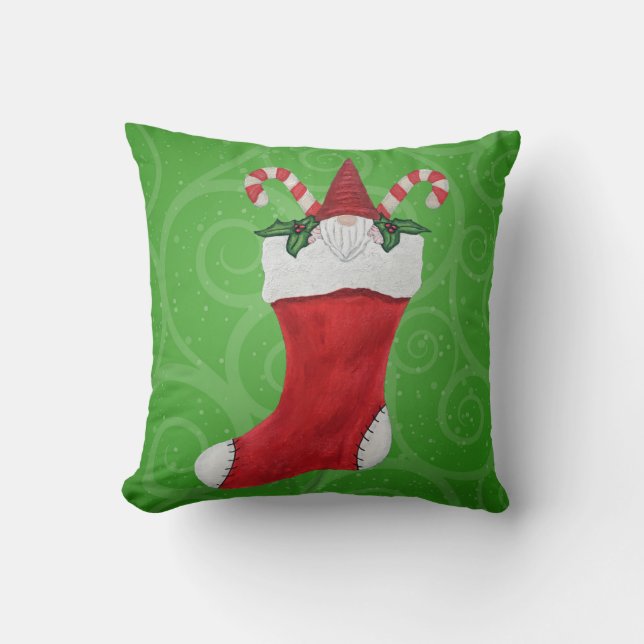 Christmas Gnome Red Hat Candy Canes in Stocking Cushion (Front)