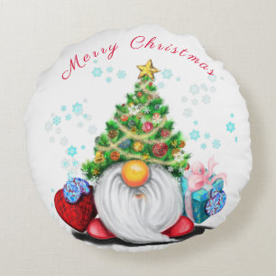 Christmas Gnome Round Pillow