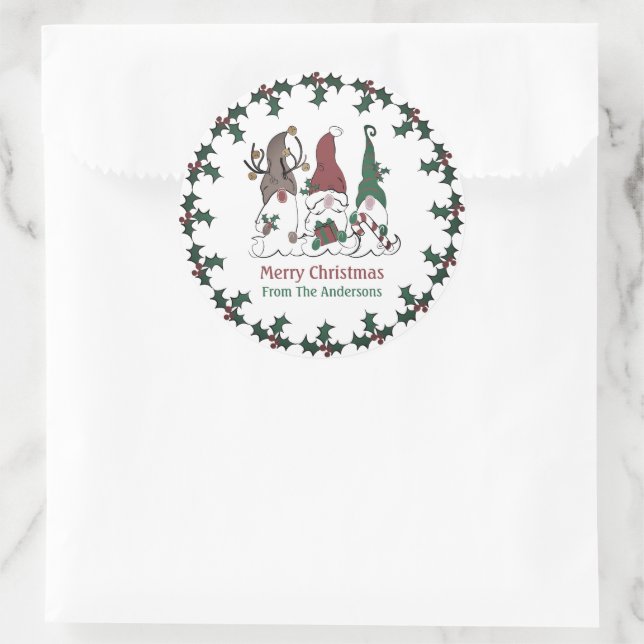 Christmas Gnome Santa Elf Reindeer Festive Xmas Classic Round Sticker (Bag)