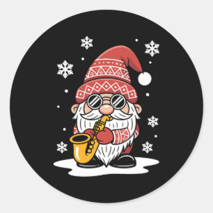 Christmas Gnome Saxophone Sunglasses Snowflake Classic Round Sticker