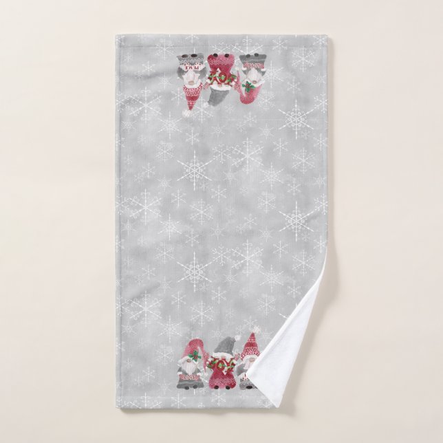 Christmas Gnome Scandinavian Red Grey Snowflakes Hand Towel (Hand Towel)
