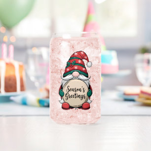 Christmas Gnome Season's Greetings Can Glass