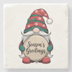 Christmas Gnome Season's Greetings  Stone Coaster