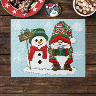Christmas Gnome Snowman Cute Jigsaw Puzzle