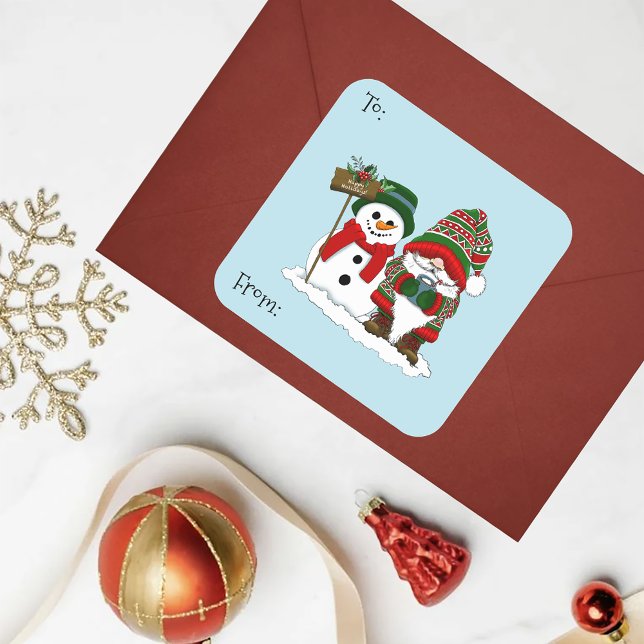 Christmas Gnome Snowman Cute Square Sticker (Creator Uploaded)