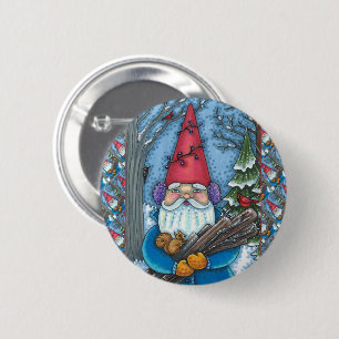 CHRISTMAS GNOME, SQUIRREL, WOODPECKER & CARDINAL 6 CM ROUND BADGE