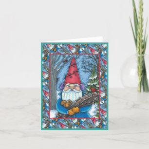 CHRISTMAS GNOME, SQUIRREL, WOODPECKER & CARDINAL HOLIDAY CARD