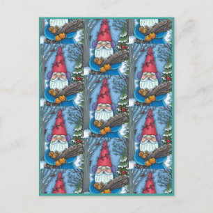 CHRISTMAS GNOME, SQUIRREL, WOODPECKER & CARDINAL HOLIDAY POSTCARD