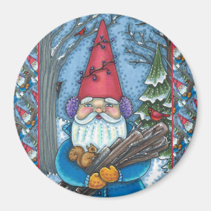 CHRISTMAS GNOME, SQUIRREL, WOODPECKER & CARDINAL MAGNET