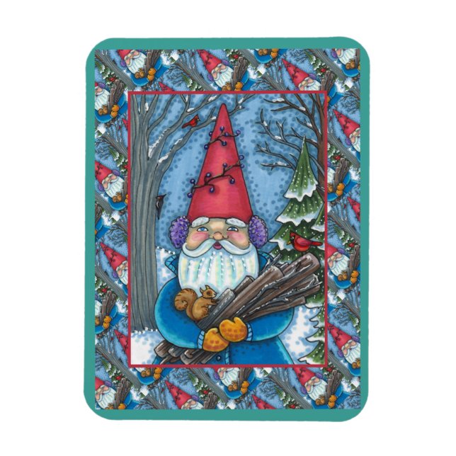 CHRISTMAS GNOME, SQUIRREL, WOODPECKER & CARDINAL MAGNET (Vertical)