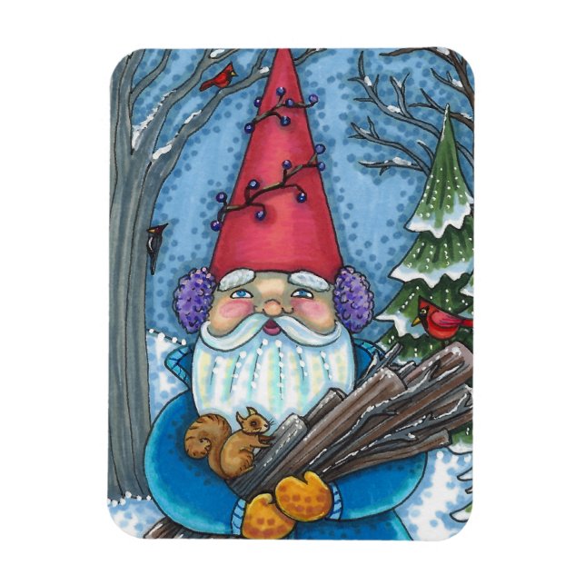 CHRISTMAS GNOME, SQUIRREL, WOODPECKER & CARDINAL MAGNET (Vertical)