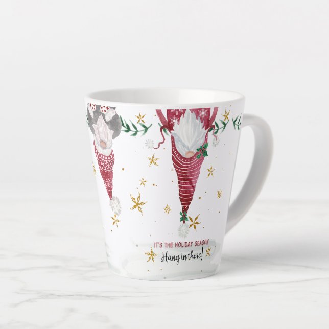 Christmas Gnome Stars n Foliage Hang in There Latte Mug (Right Angle)
