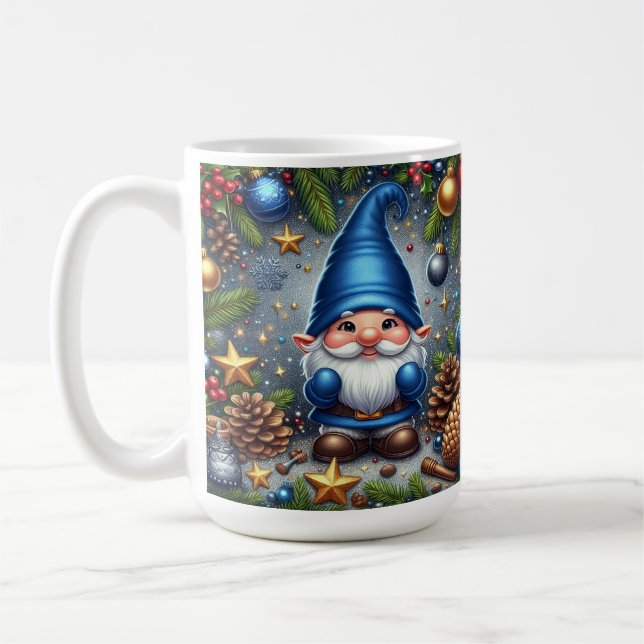 Christmas Gnome Surrounded by Festive Decorations Coffee Mug (Left)