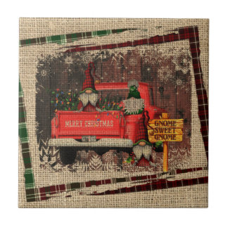 Christmas Gnome Sweet Gnome Red Truck Plaid Ceramic Tile