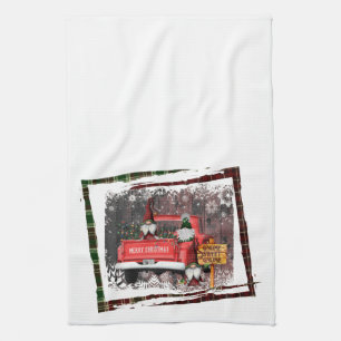 Christmas Gnome Sweet Gnome Red Truck Plaid Rustic Tea Towel